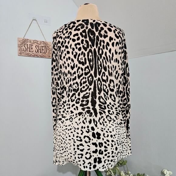 Ellison Tunic Sweater Linen Blend Animal Print V Neck Oversized Leopard Knit S - Picture 5 of 14